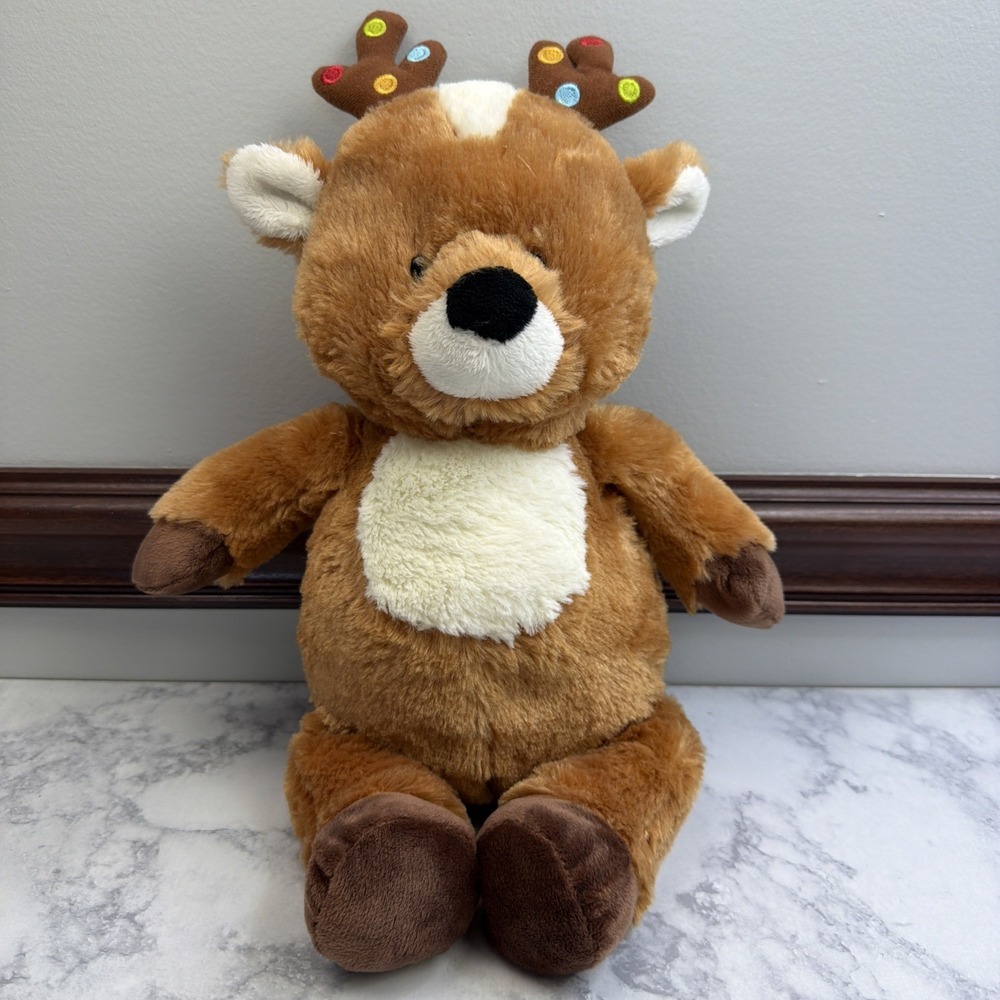 BABY GANZ Merry & Bright Reindeer w/ Color Dots Antlers Christmas 14" Soft Toy